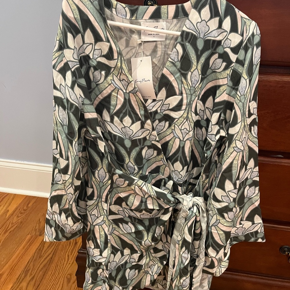 Kenny Flowers  Floral Wrap Dress with Belt- large -NWT